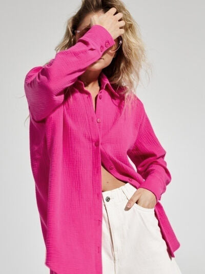Textured Long Sleeve Collared Shirt - 100% Cotton