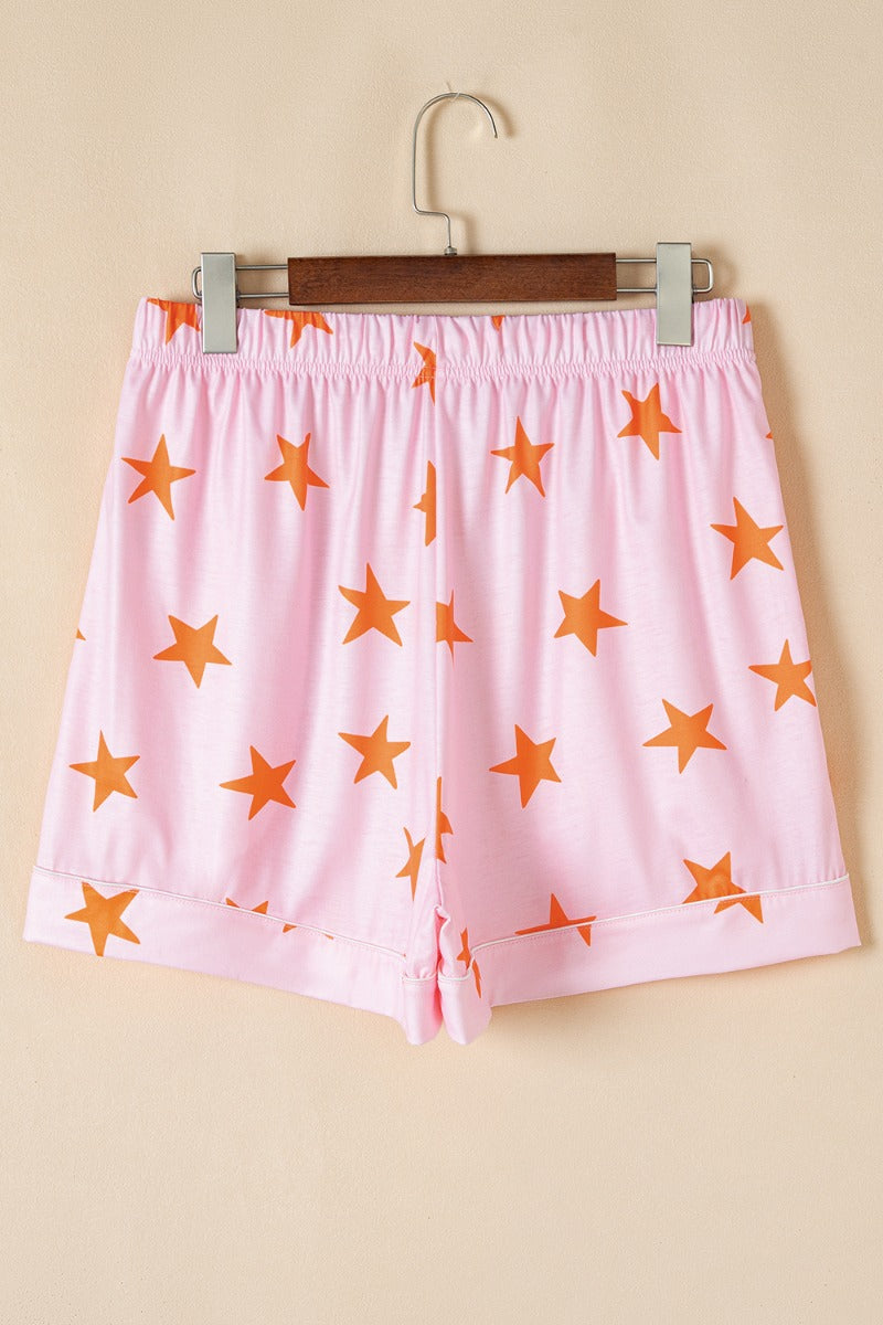 Star Print Short Sleeve Shirt & Shorts Set - Trendy & Comfy
