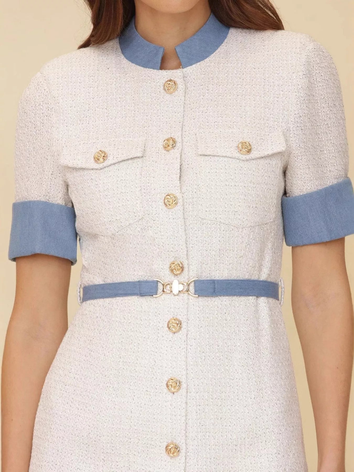 Contrast Stitch Button-Front Mini Dress – Modern Chic