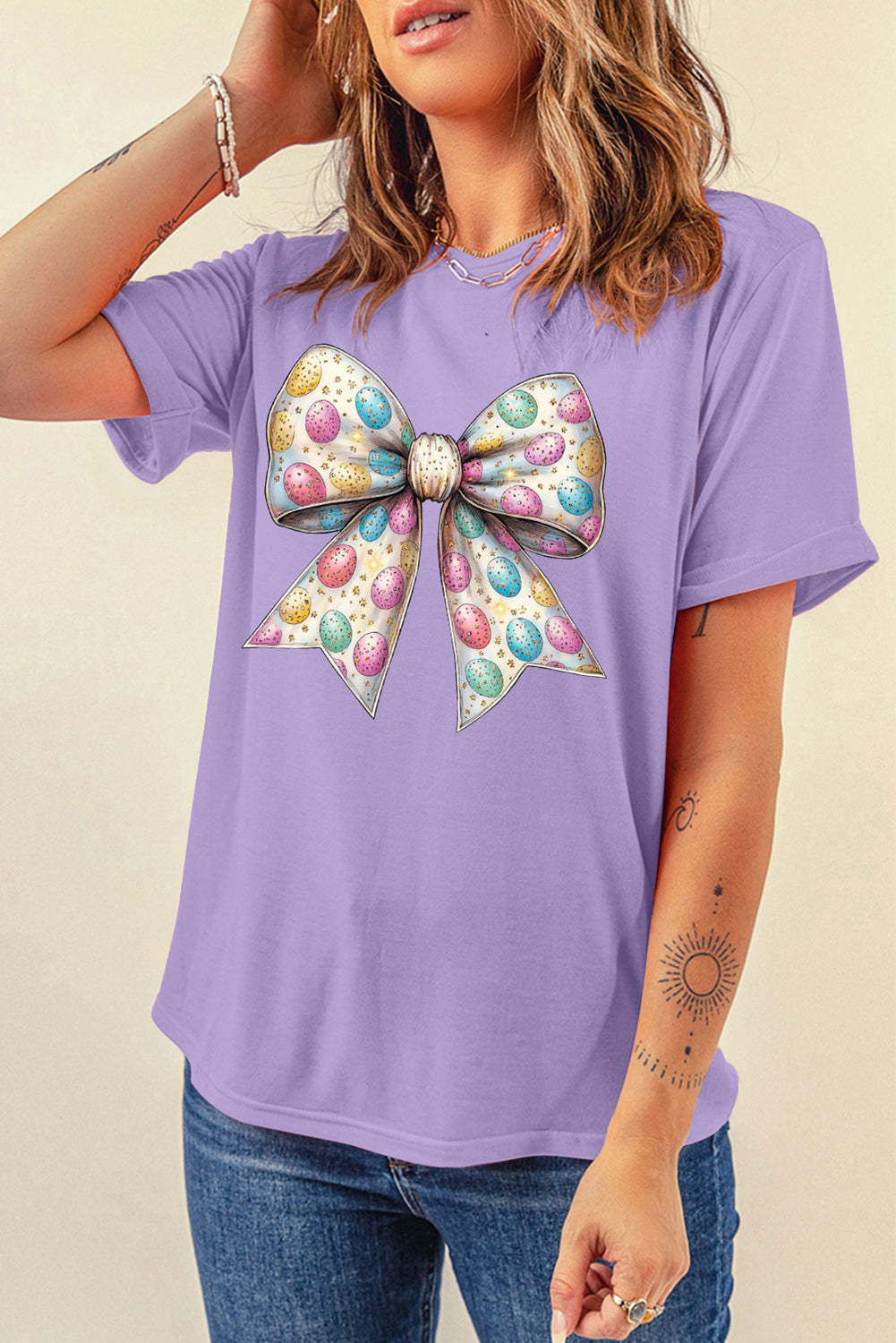 Bow Graphic Round Neck T-Shirt - Cute & Trendy Casual Tee