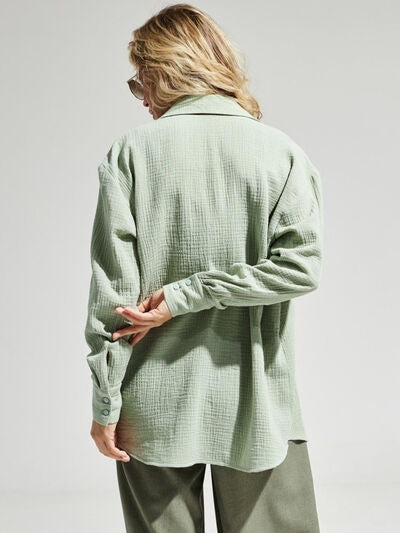 Textured Long Sleeve Collared Shirt - 100% Cotton