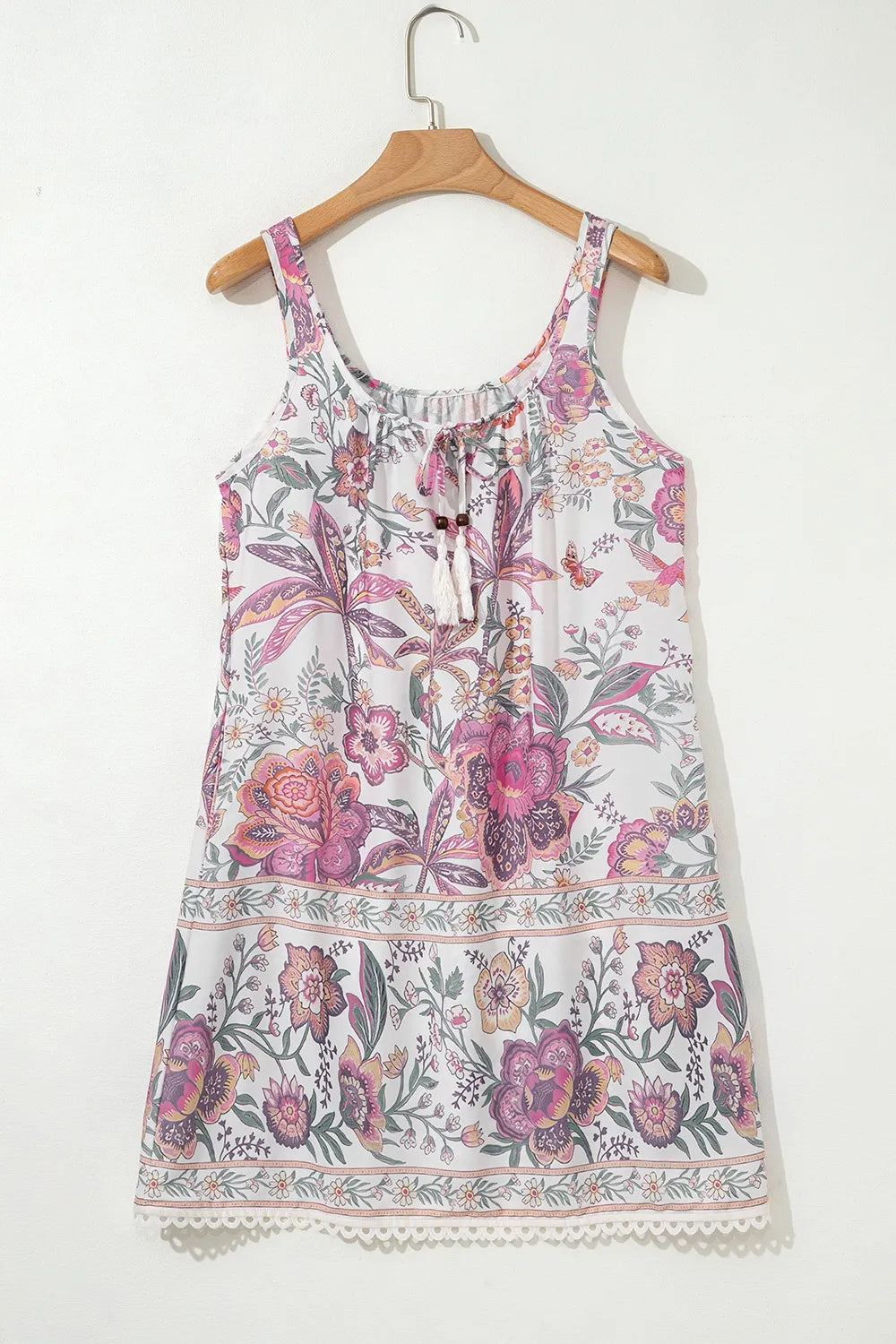 Floral Tie Neck Mini Dress - Sleeveless & Breezy