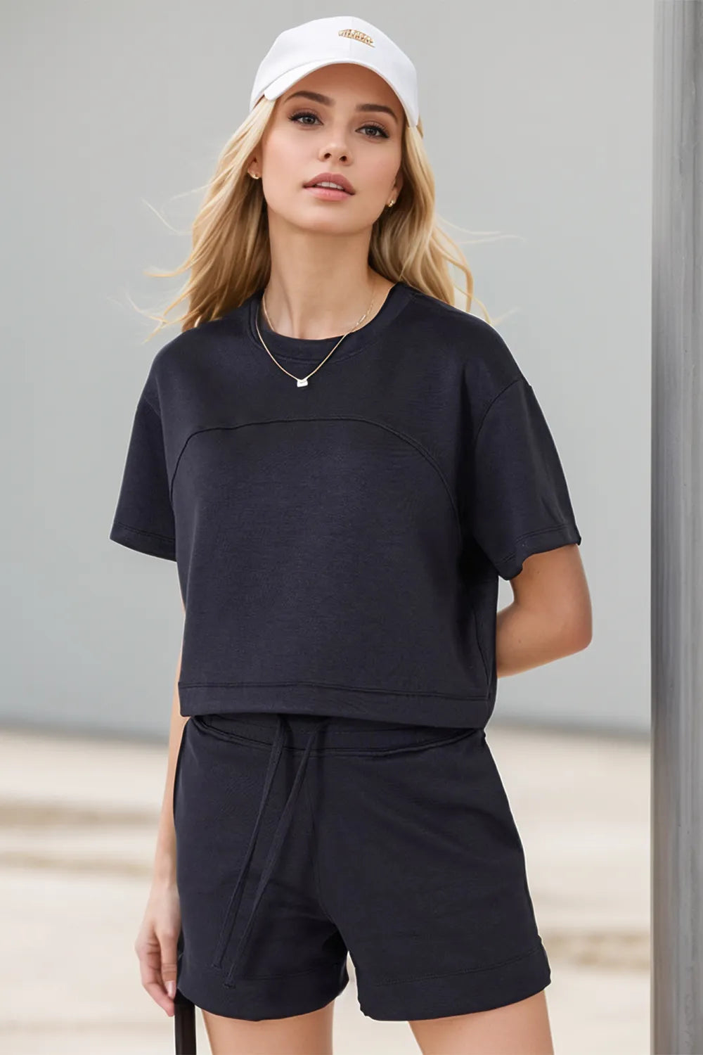 Basic Bae Drawstring Hem Scuba Knit Tee