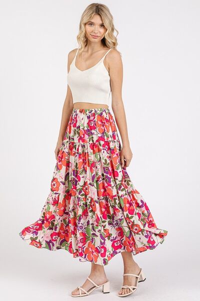 Mittoshop Floral Print Elastic Waist Tiered Skirt