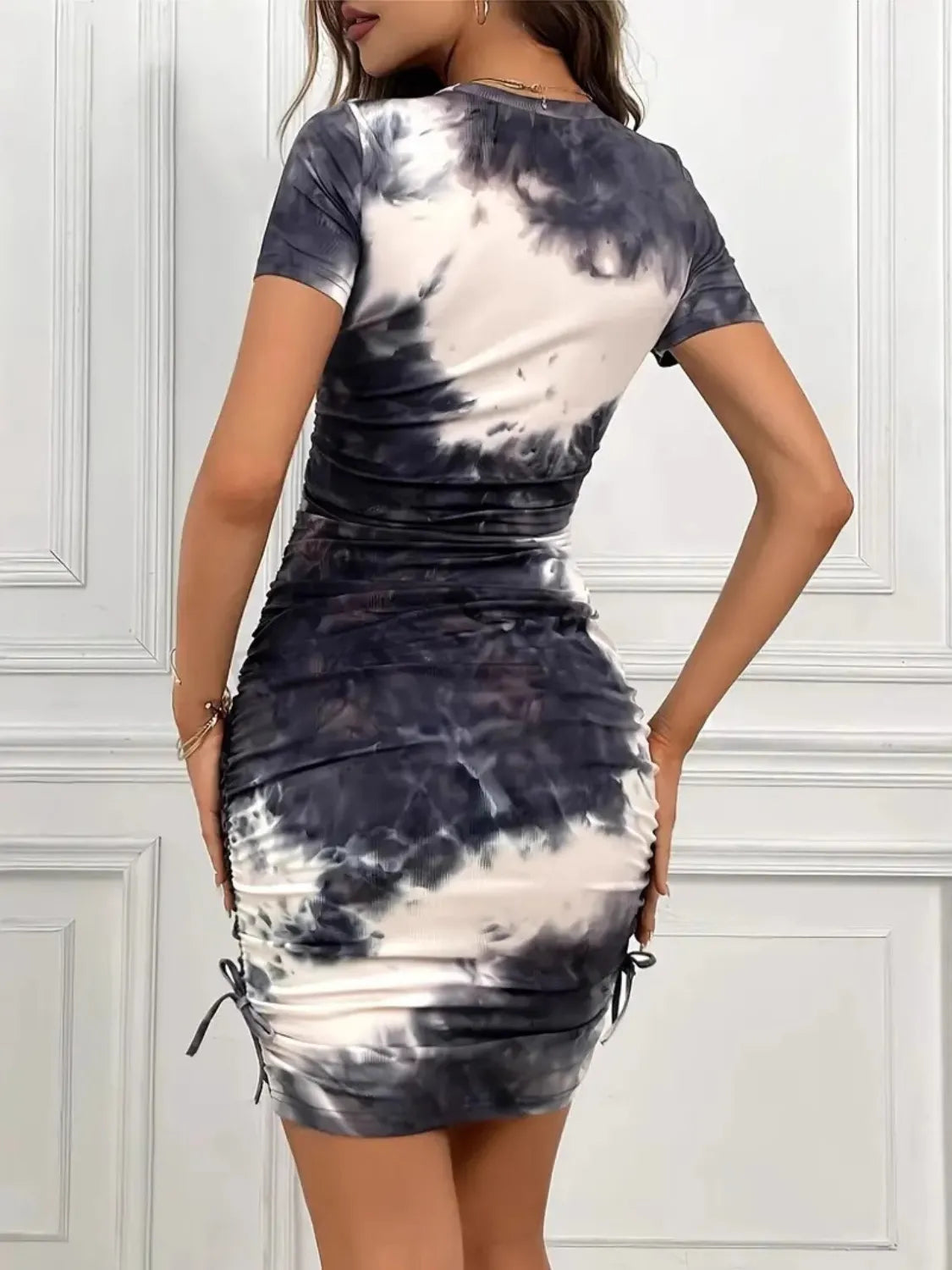 VibeEase Tie-Dye Drawstring Mini Dress