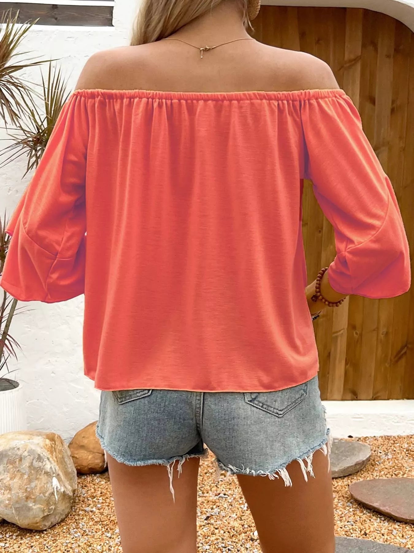 Off-Shoulder Tie-Front Casual T-Shirt