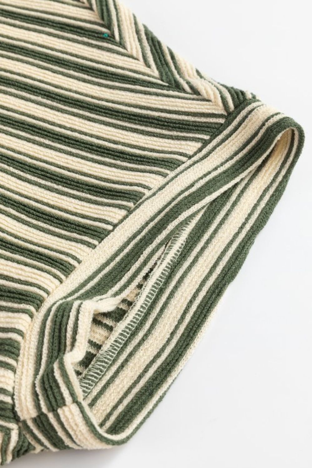 Stripe Textured Crew Neck T-Shirt with Side Slits - Relaxed Fit