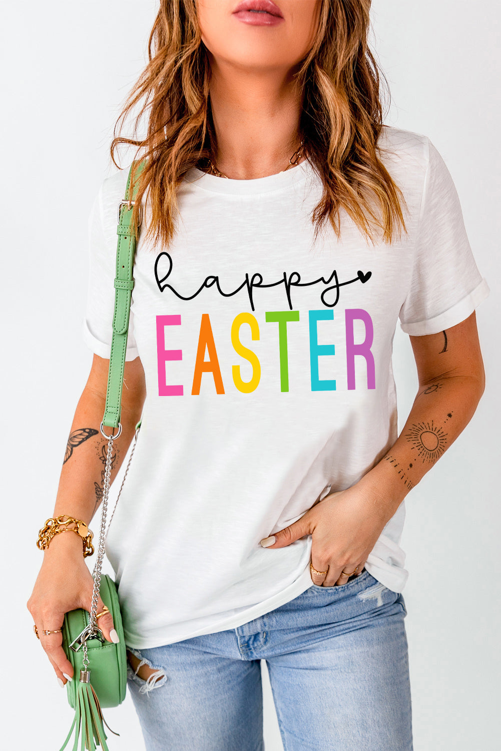 HAPPY EASTER Round Neck T-Shirt - Festive & Comfortable White