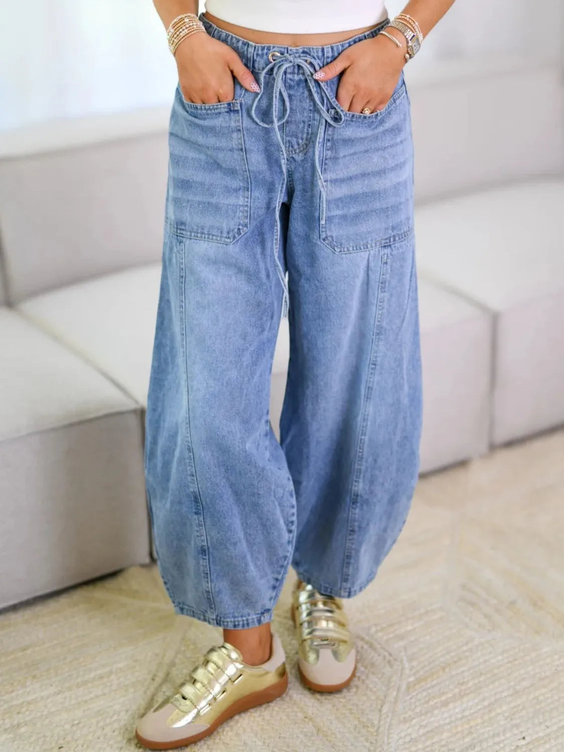 Tied High Waist Wide Leg Jeans