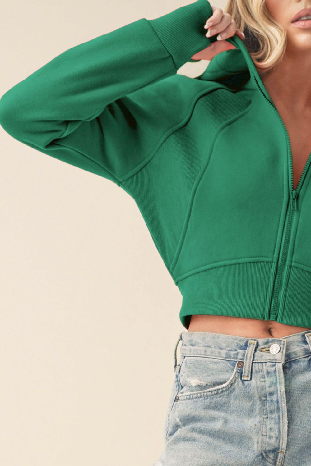 Aemi + Co Zip-Up Cropped Hoodie - Trendy & Comfortable