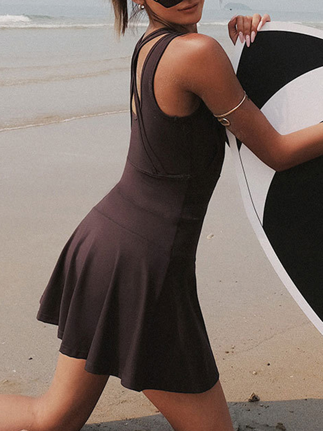 V-Neck Wide Strap Active Dress - Built-in Unitard Liner