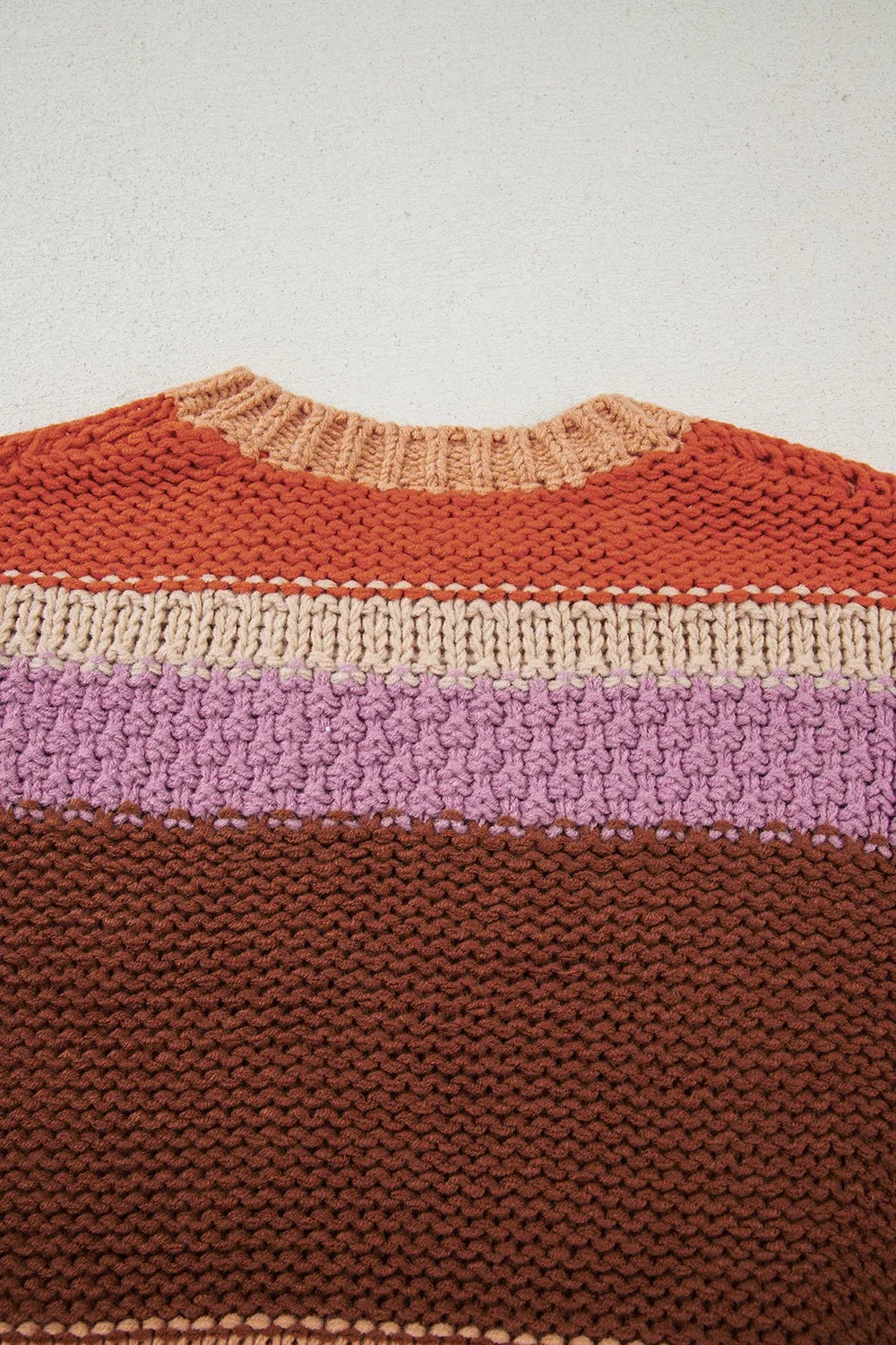 Cozy Colorblock Striped Round Neck Sweater – Soft Acrylic Women’s Pullover