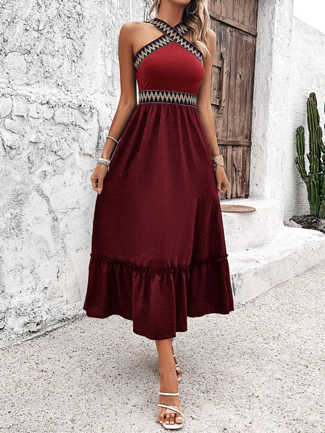 Devine Ruffled Slit Sleeveless Midi Dress - Elegant & Chic