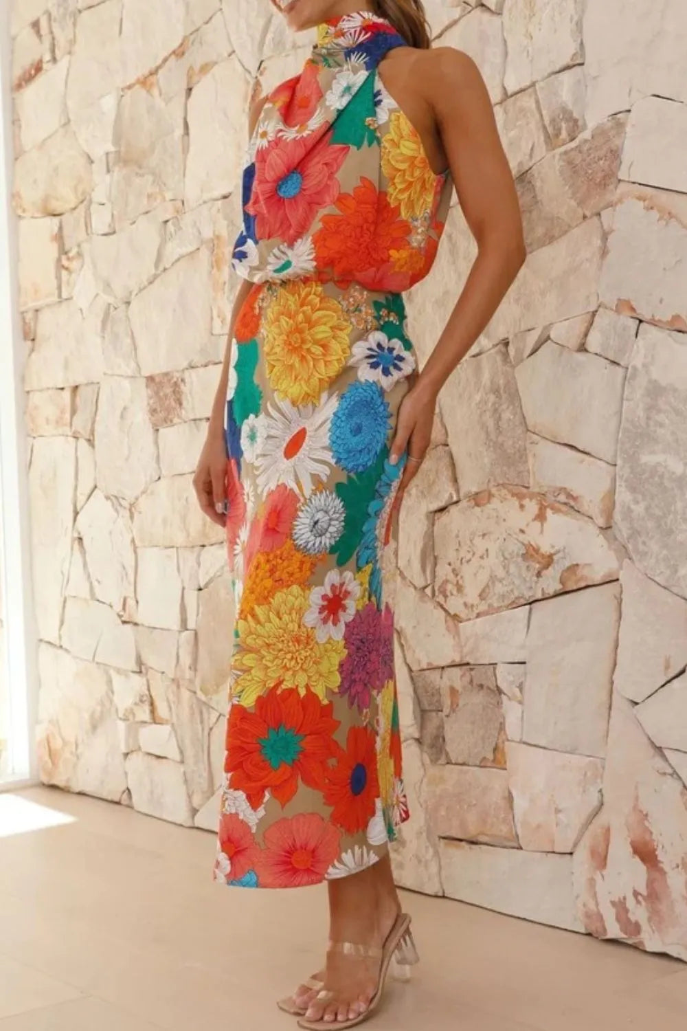 Floral Tie-Back Sleeveless Midi Dress