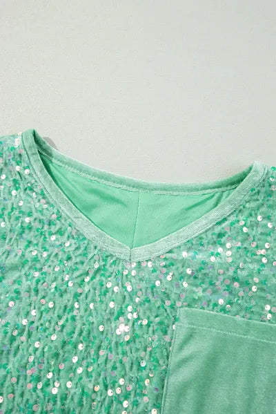 Layered Sequin V-Neck Half Sleeve Top – Shimmer & Shine
