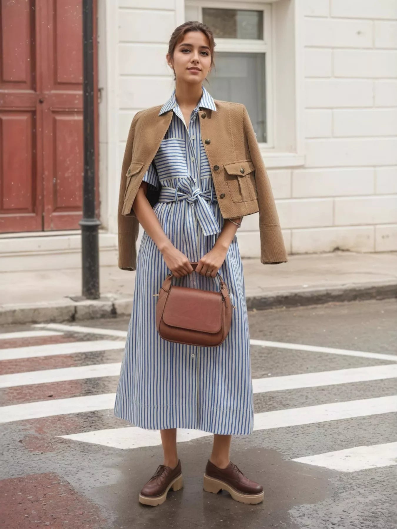Striped Belted Button-Front Shirt Dress – Classic Elegance Striped