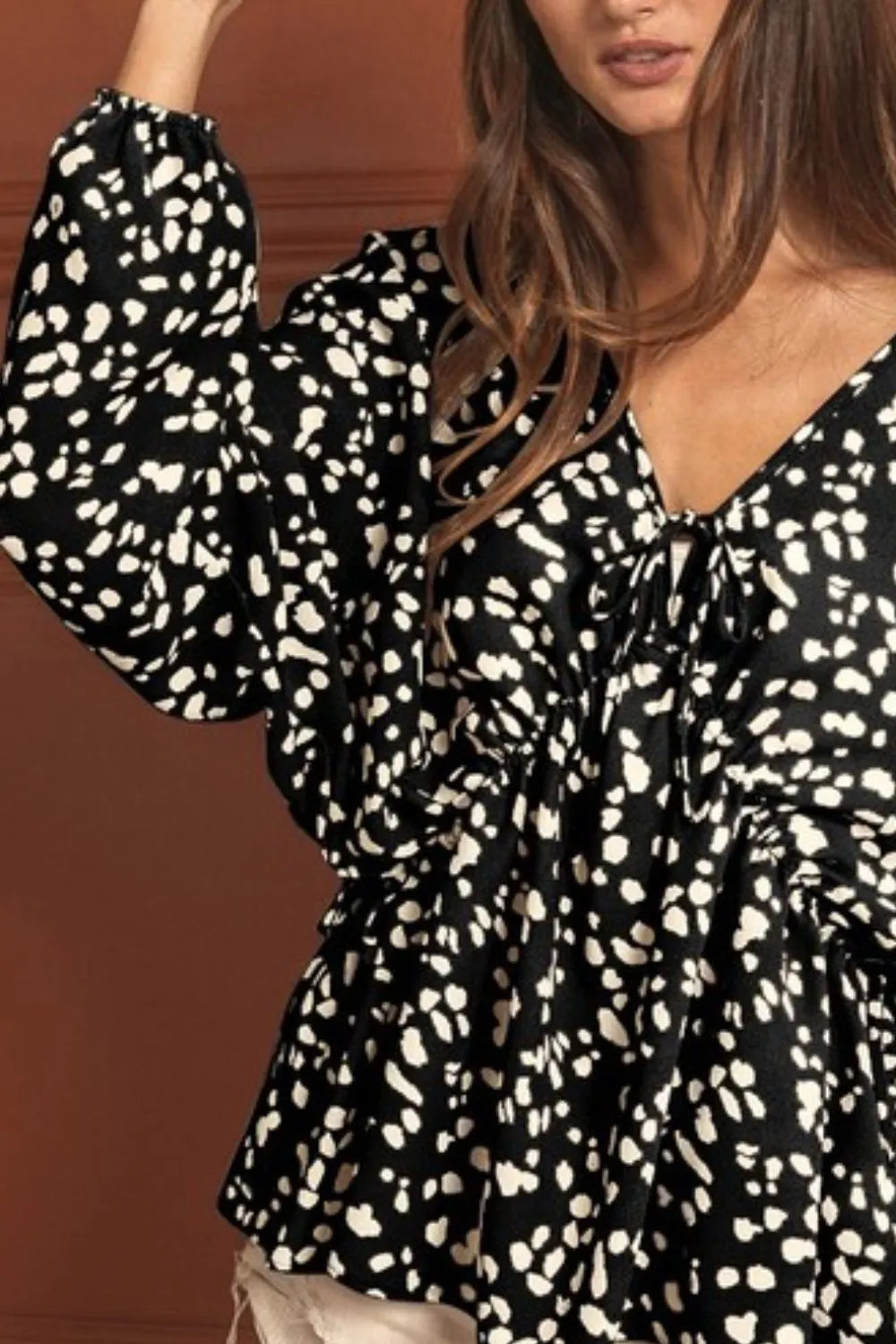 BiBi Leopard Print Woven V-Neck Top with Tied Spaghetti Straps