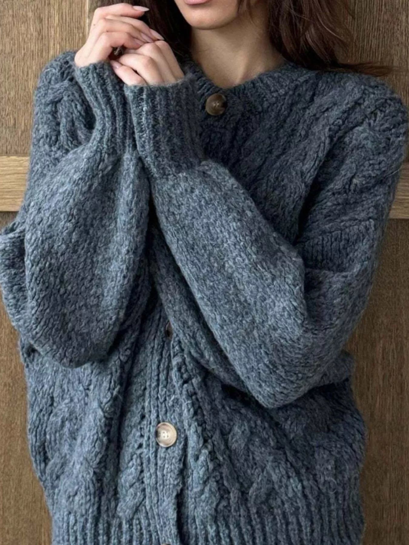 Cozy Cable Knit Button-Front Cardigan Sweater