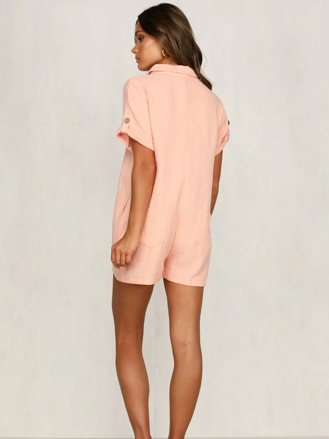 Button-Front Pocketed Short Sleeve Romper