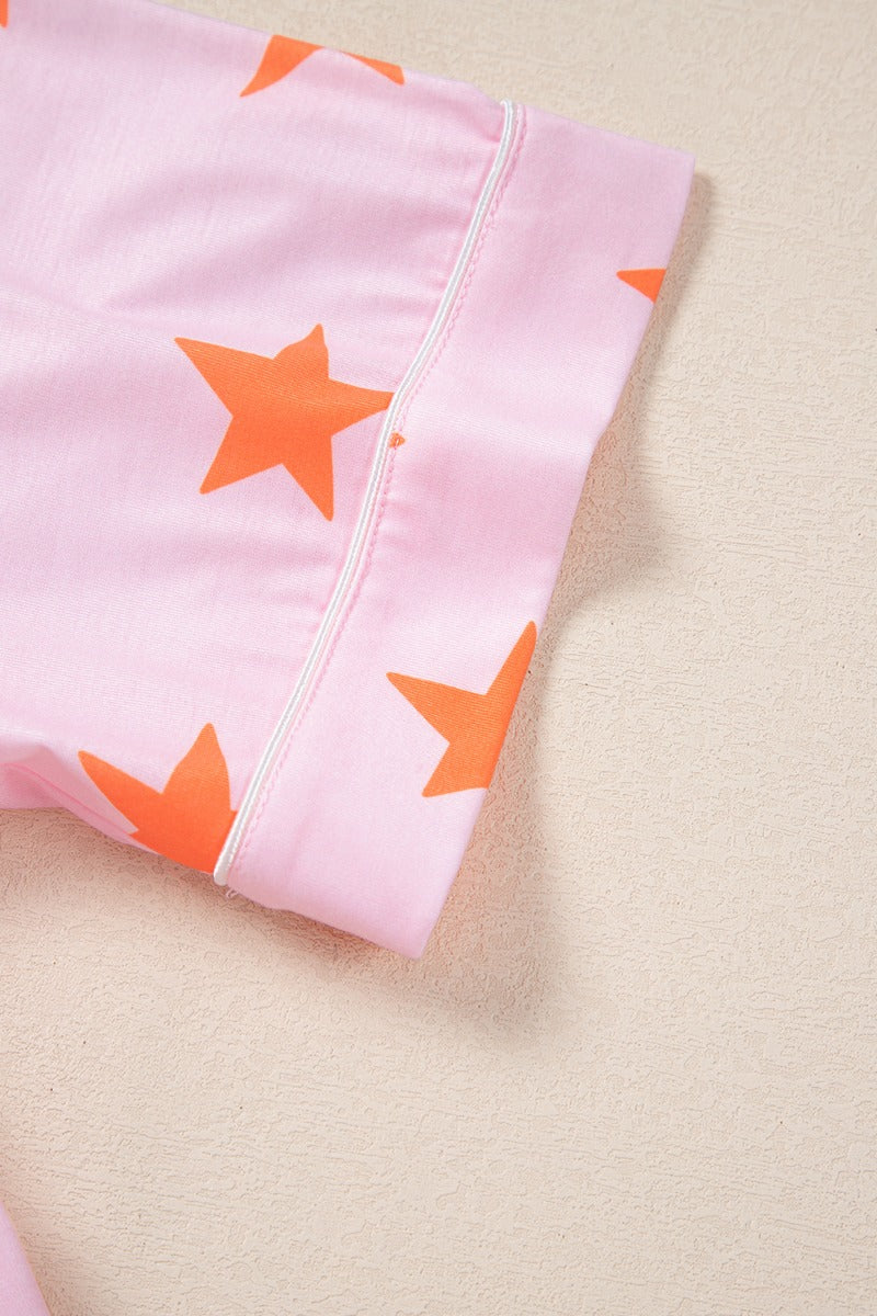 Star Print Short Sleeve Shirt & Shorts Set - Trendy & Comfy