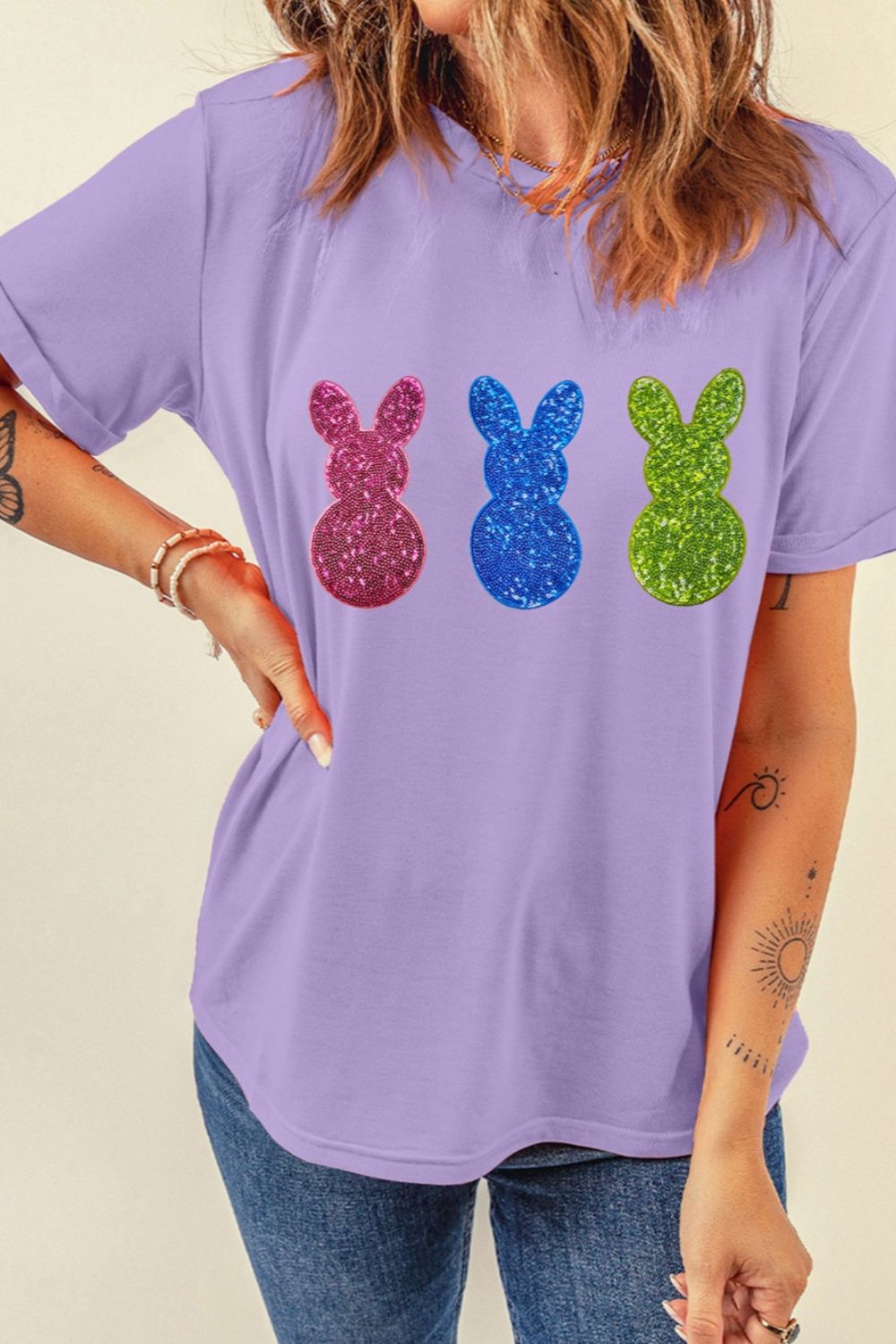 Shiny Bunny Sequin T-Shirt - Cute & Sparkly Casual Tee Lavender