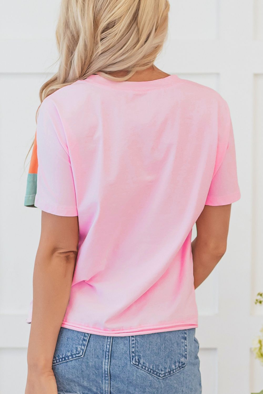 Color Block Round Neck Short Sleeve T-Shirt - Trendy & Comfy
