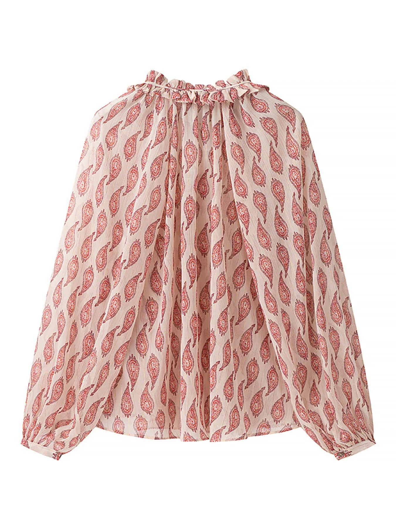 Paisley Print Frill Neck Long Sleeve Blouse