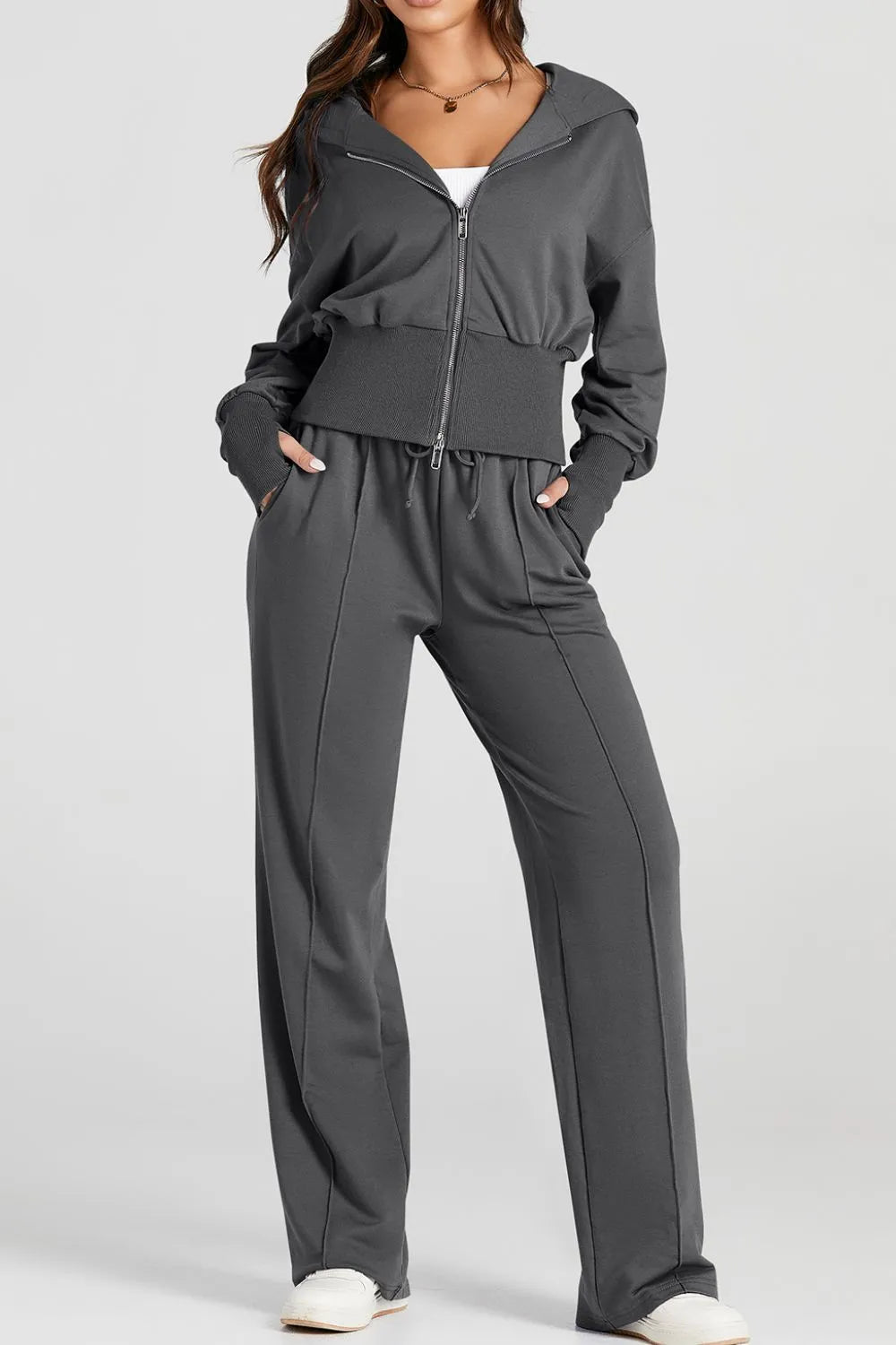 Two-Piece Zip-Up Hoodie and Jogger Pants Activewear Set