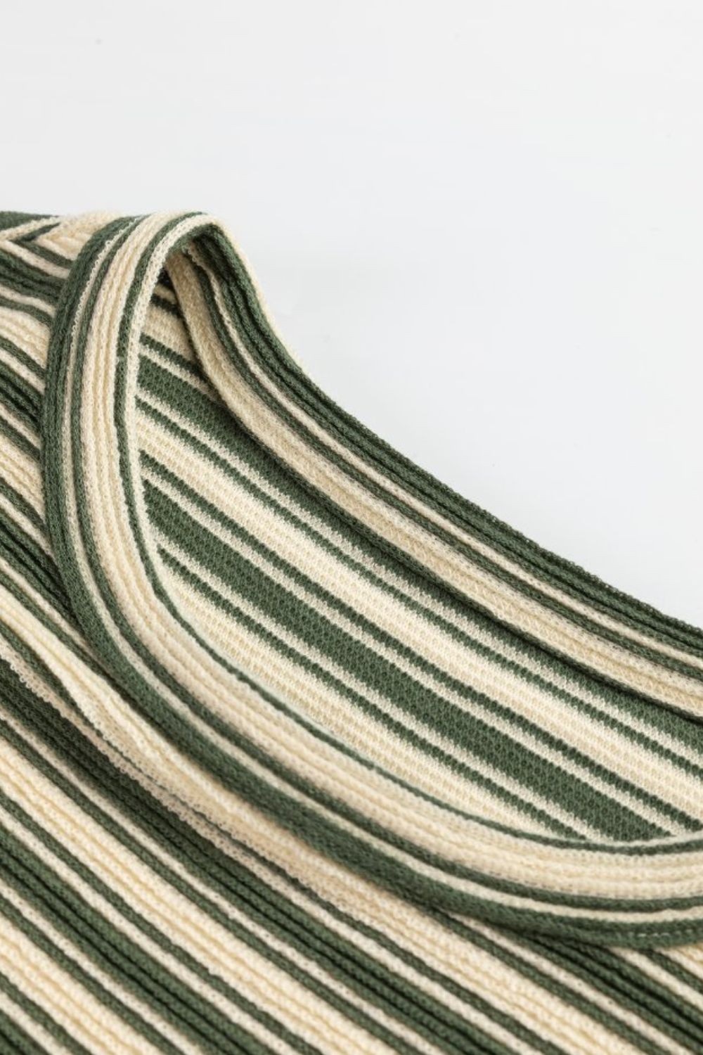 Stripe Textured Crew Neck T-Shirt with Side Slits - Relaxed Fit