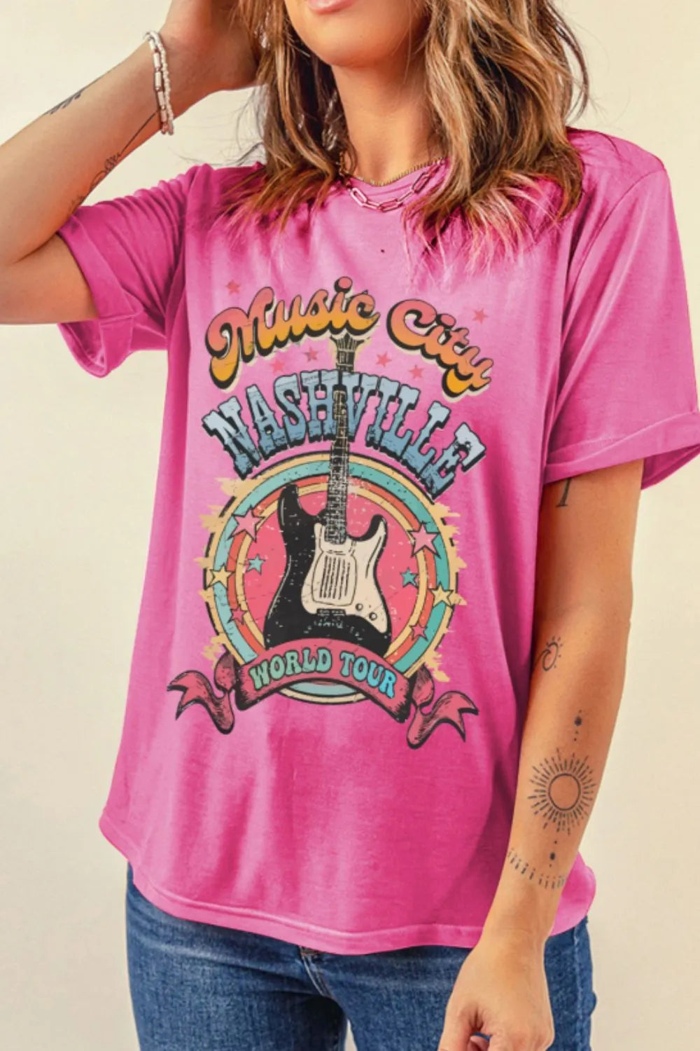 Graphic Round Neck Short Sleeve Tee Hot Pink