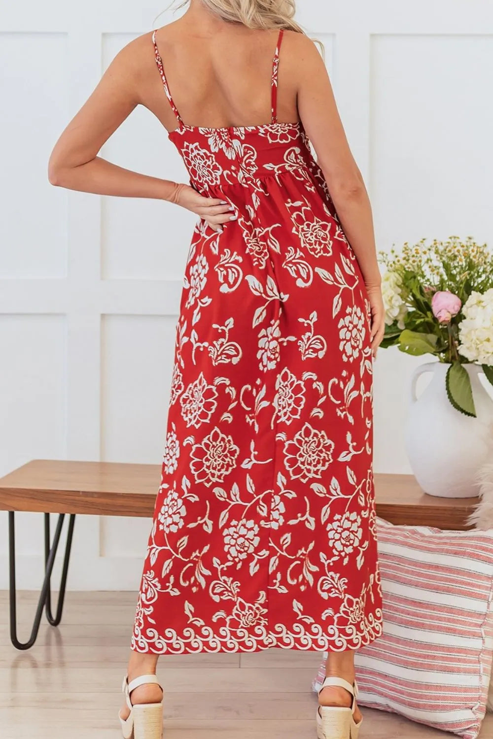 Floral Print Spaghetti Strap Empire Waist Maxi Dress