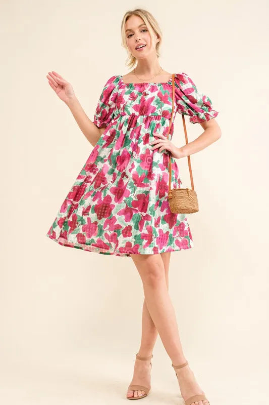 And The Why WhimsyBloom Smocked Ruffle Mini Dress Floral