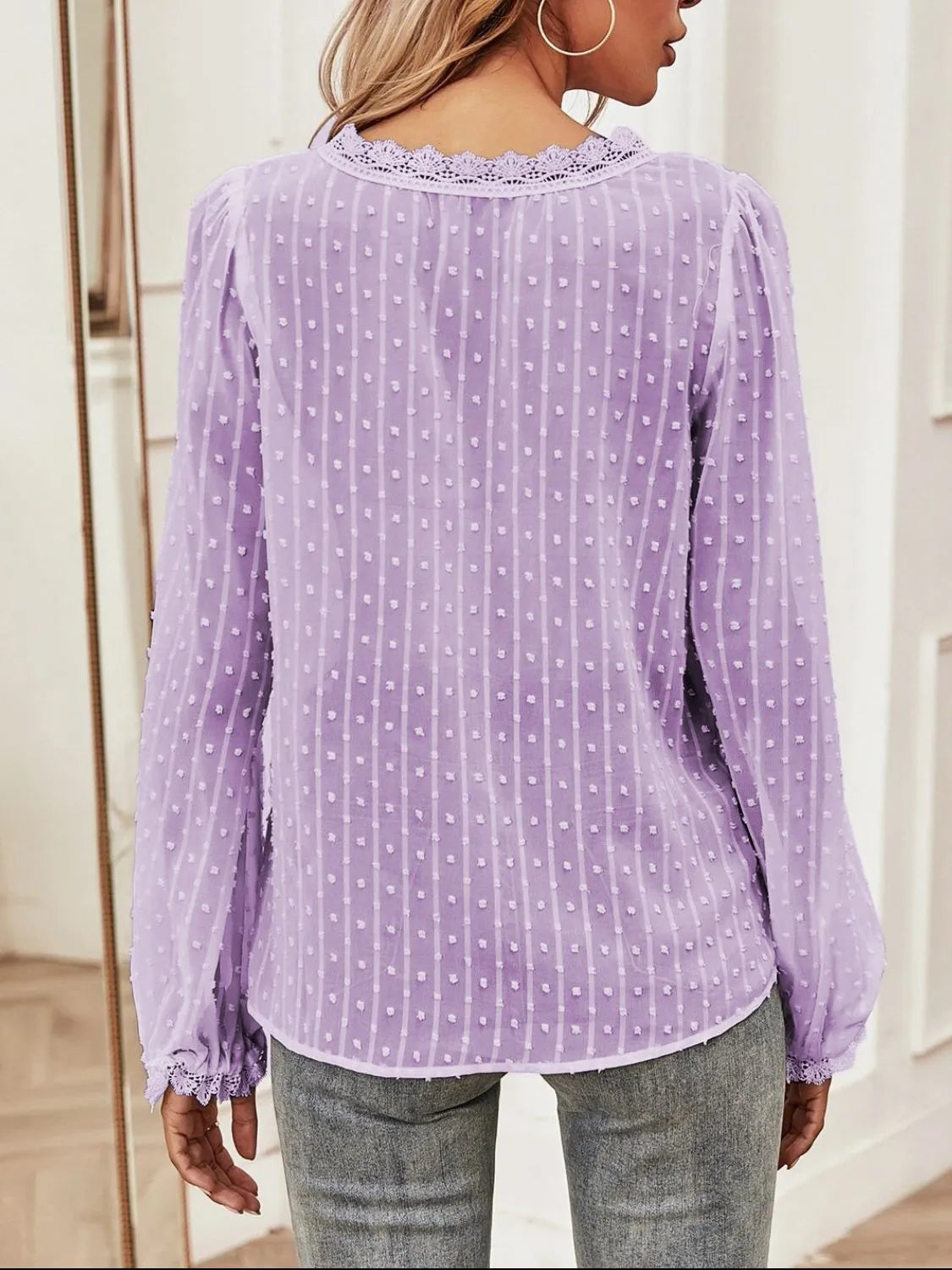 Swiss Dot Lace V-Neck Blouse - Elegant & Stylish