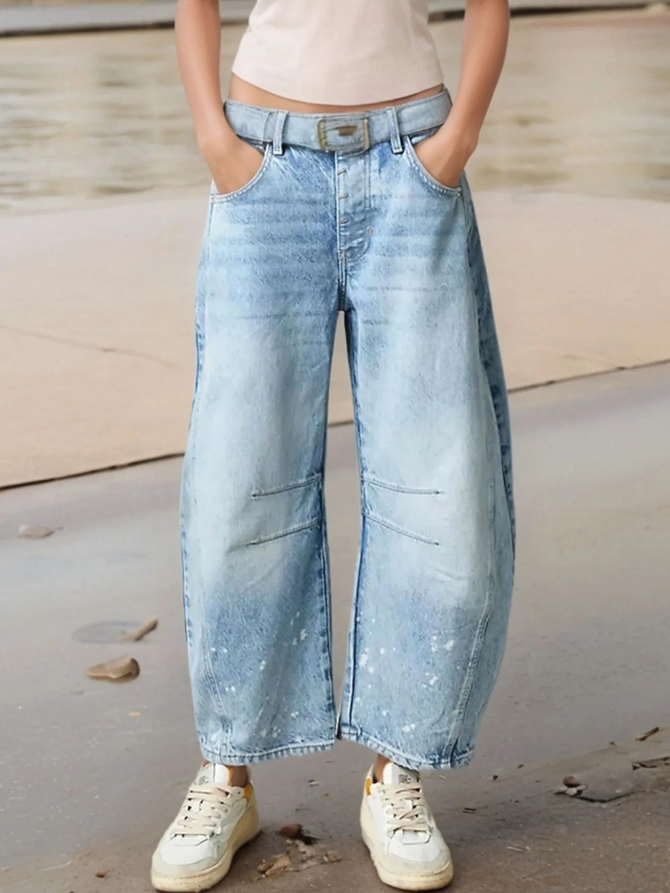 Wide Leg Relaxed Fit Jeans – High Comfort Cotton Blend Denim Light Blue