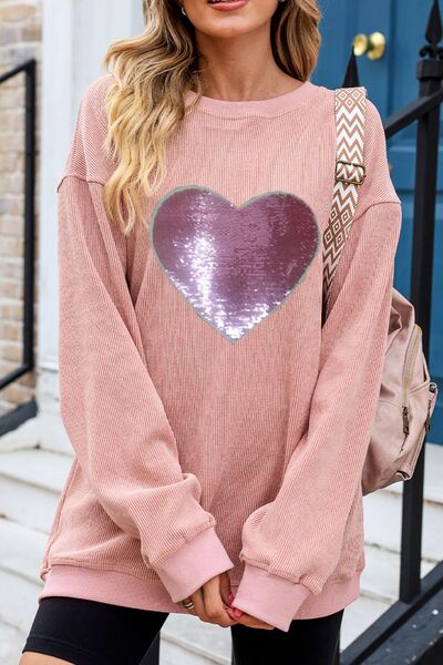 Sequin Heart Long Sleeve Sweatshirt