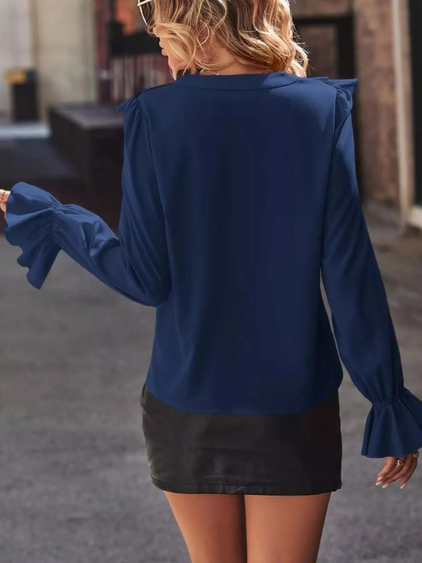 Elegant Ruffled Flounce Sleeve Buttoned Blouse