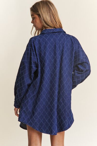 J.NNA Rhombus Stitched Button-Up Denim Shacket