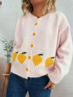 Chic Lemon Pattern Button-Up Cardigan – Playful Knitwear for Everyday Style