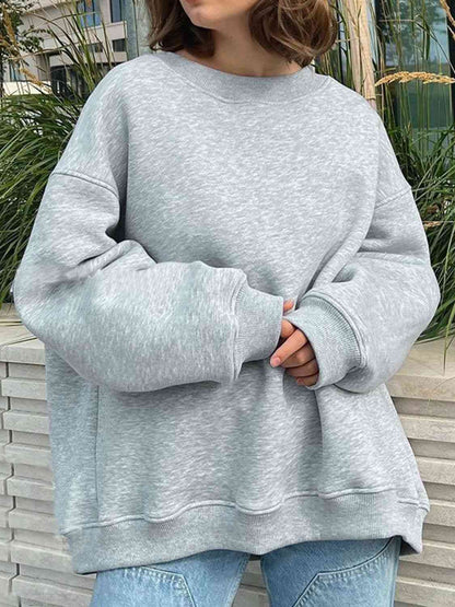 Oversized Round Neck Dropped Shoulder Sweatshirt Heather Grey