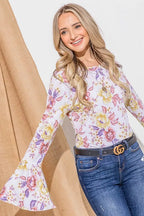 And The Why Floral Bell Sleeve Boho Top