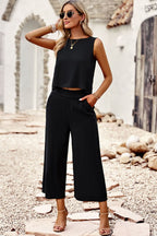 Round-Neck Tank Top & Wide-Leg Pants Co-Ord Set