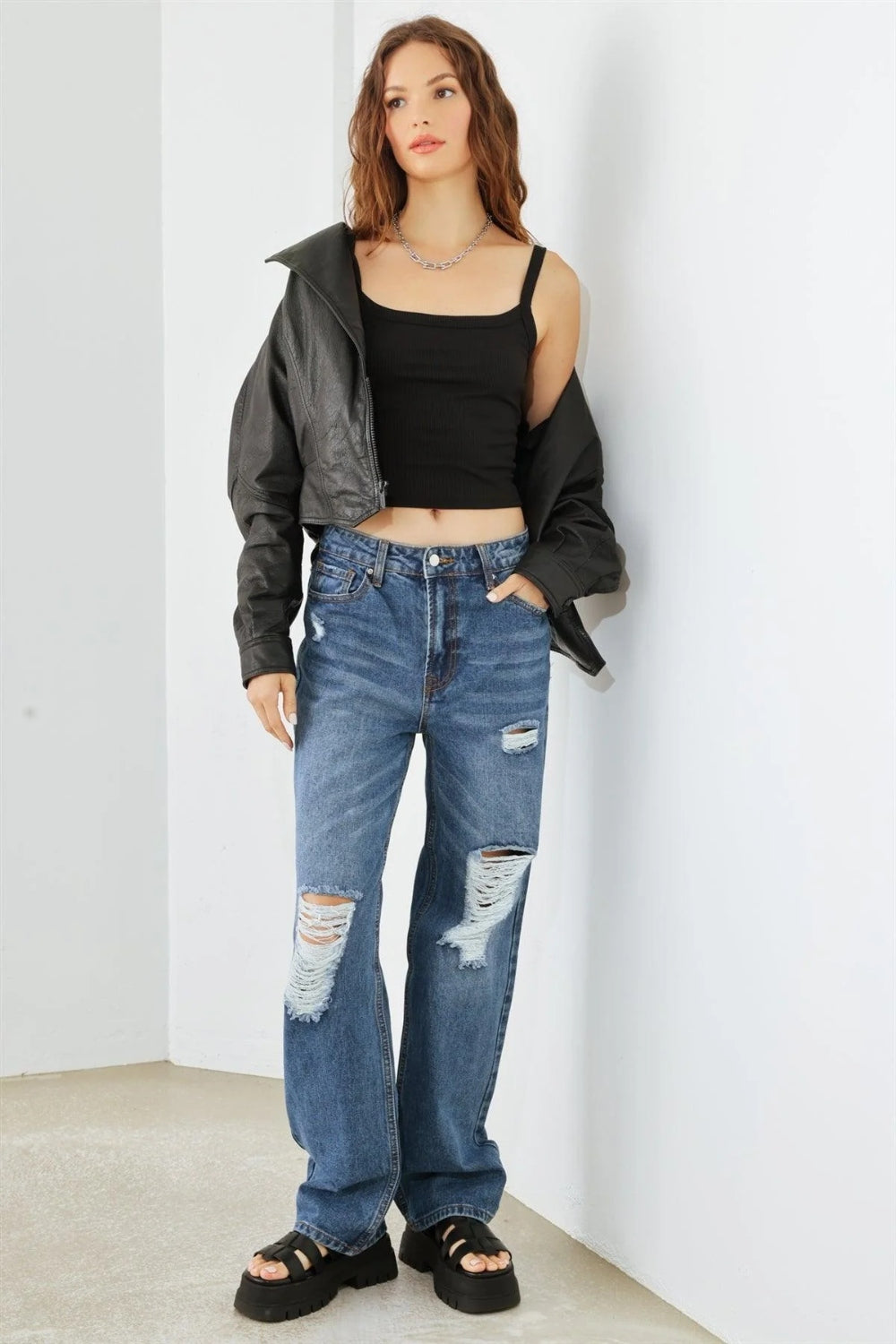 HAMMER COLLECTION High Waist Distressed Denim Jeans