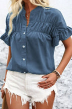 Ruffled Ruched Button Shirt - Feminine Flair