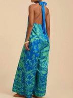 Boho Printed Halter Neck Wide-Leg Jumpsuit