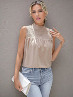 Smocked Swiss Dot Sleeveless Blouse â€“ Feminine Summer Top