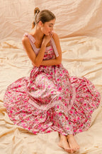 SO ME Floral Maxi Dress with Ribbon Tie Lace Strap â€“ Boho Summer Tiered Dress