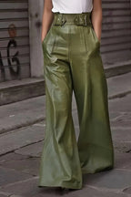 High Waist Wide Flare Pants - Chic & Flattering Fit Moss