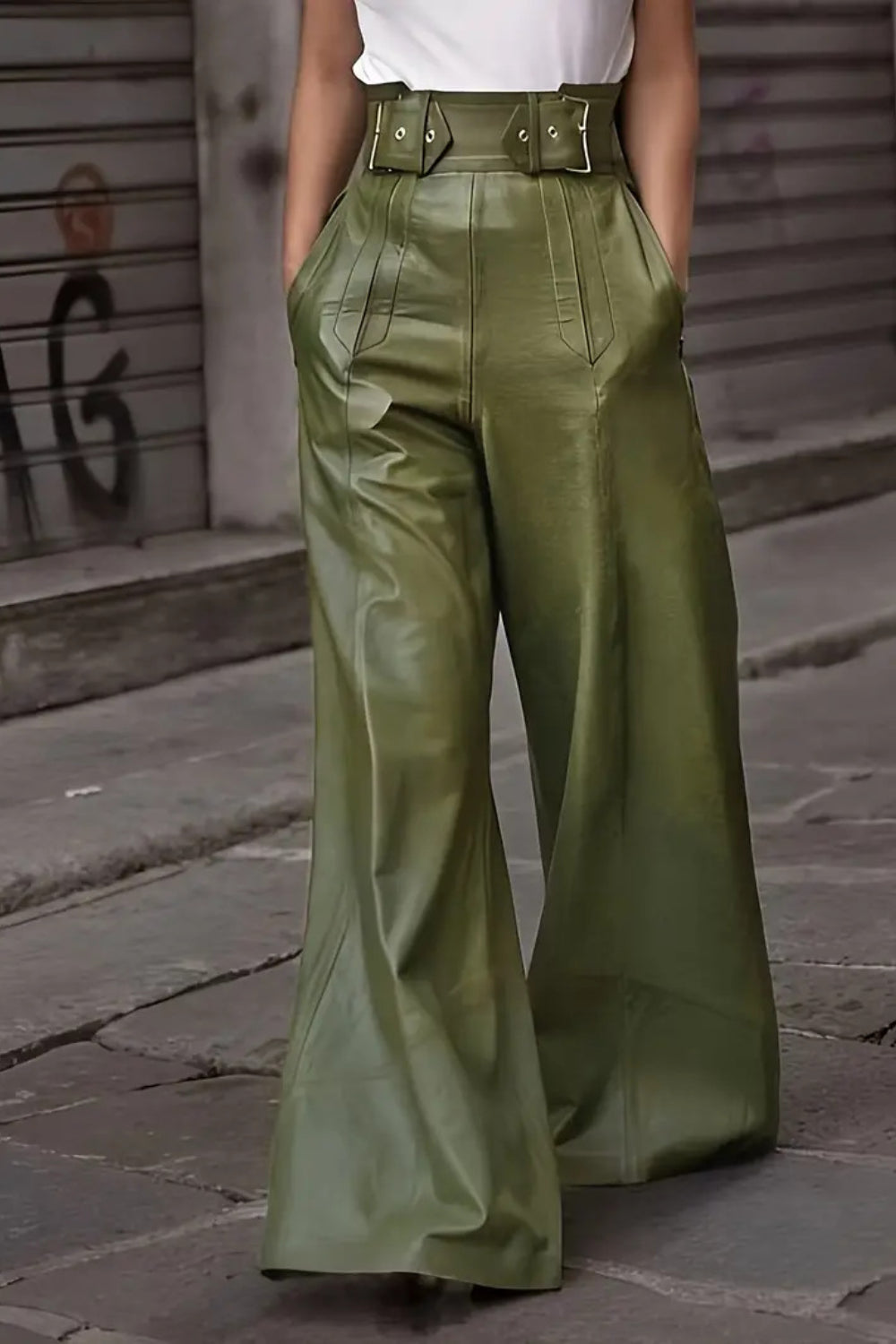 High Waist Wide Flare Pants - Chic & Flattering Fit Moss