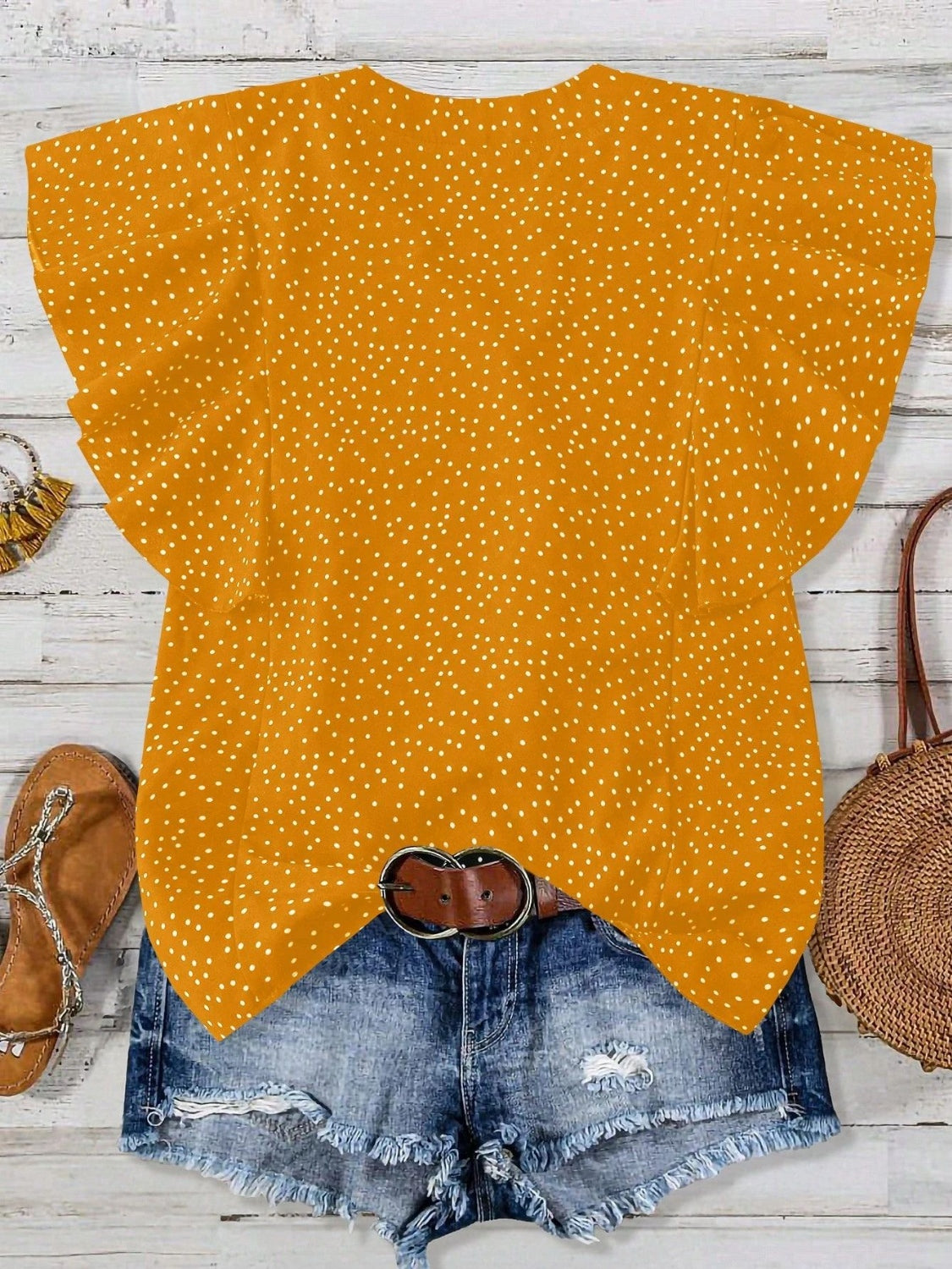 Polka Dot Ruffled Cap Sleeve Blouse - Chic & Feminine