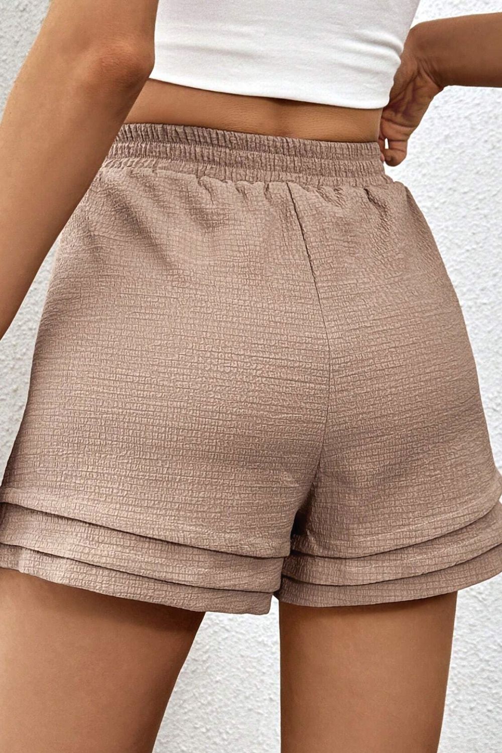 Textured Tiered Edge High Waist Shorts